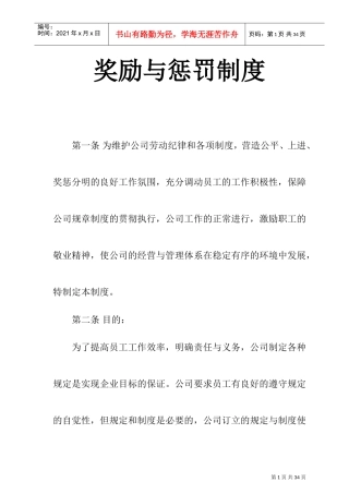某某公司奖励与惩罚制度