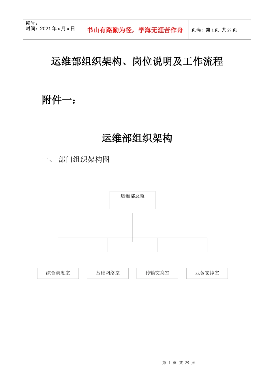 运维部组织架构岗位说明及工作流(DOC 29)_第1页