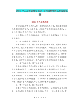 2024-个人工作总结与2024-公司出纳年终工作总结汇编