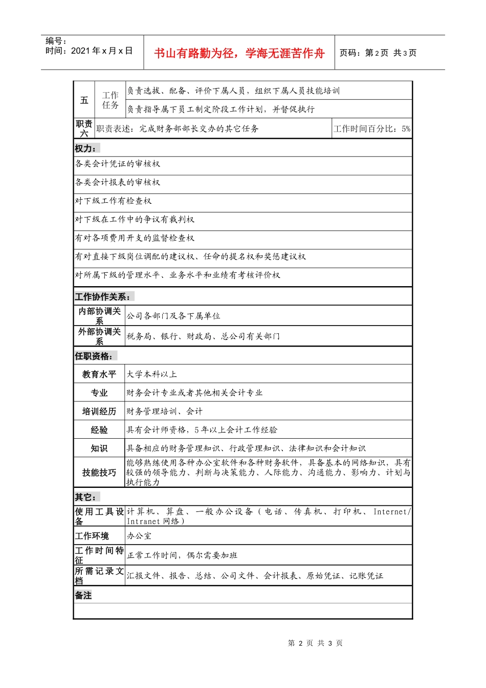 财务部副部长职务说明书_第2页