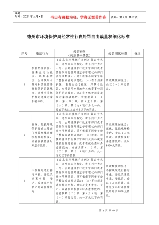 德州市环境保护局经常性行政处罚自由裁量权细化标准