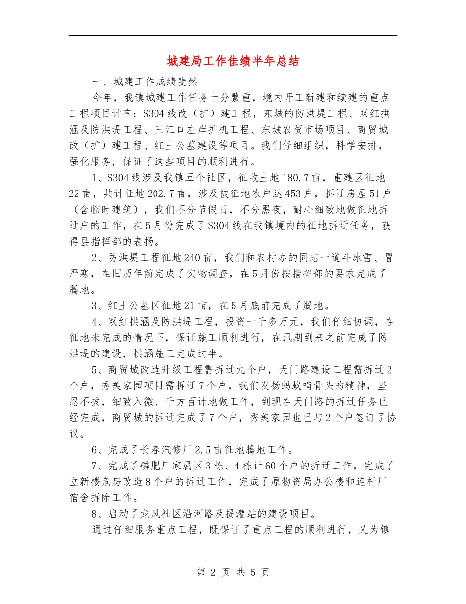 城建局工作佳绩半年总结_第2页