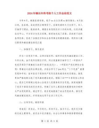 2024年镇长年终考核个人工作总结范文