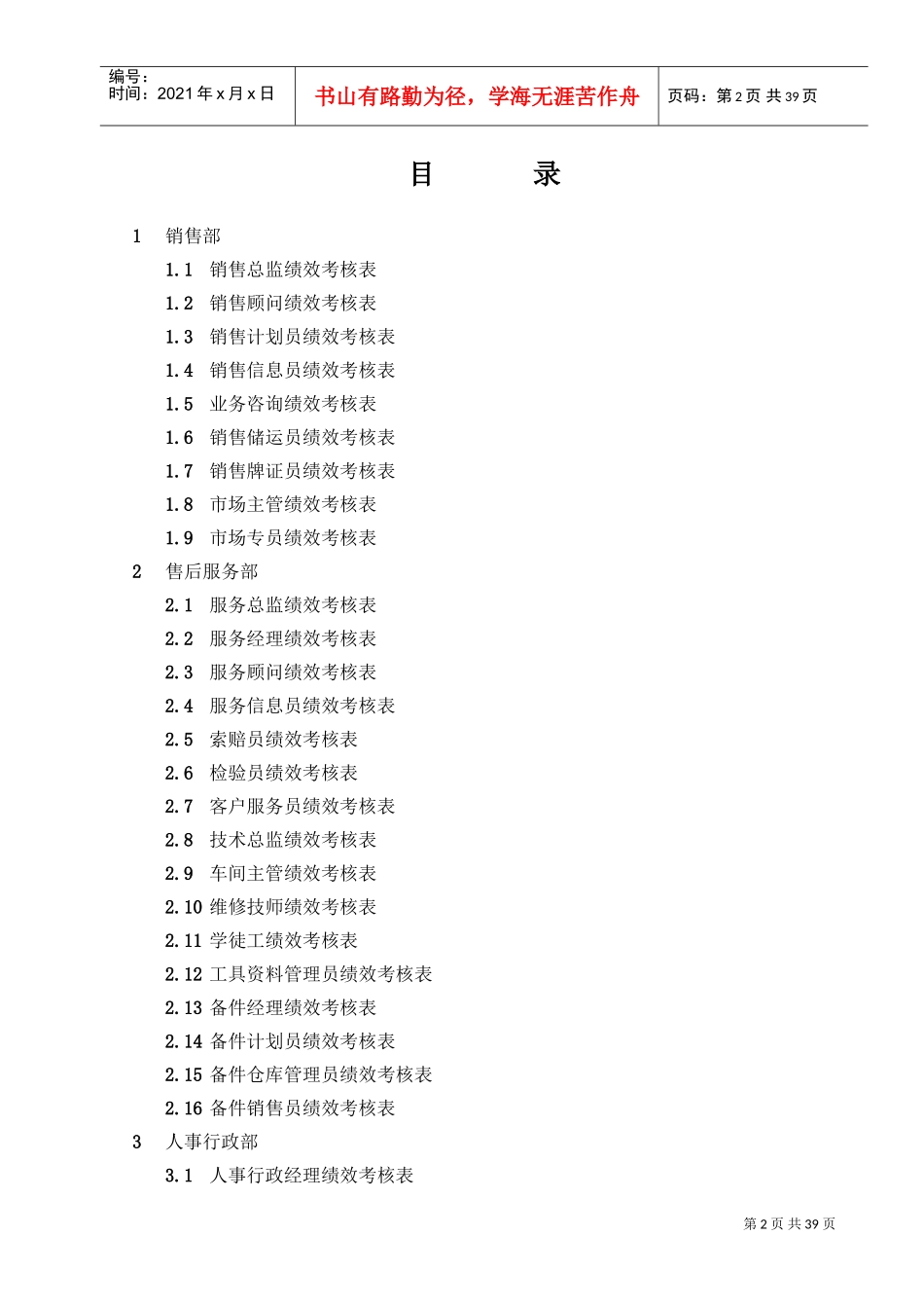 汽车4S店员工绩效考核全套表格(DOC36页)_第2页