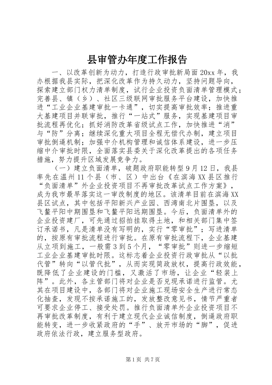 县审管办年度工作报告 _第1页
