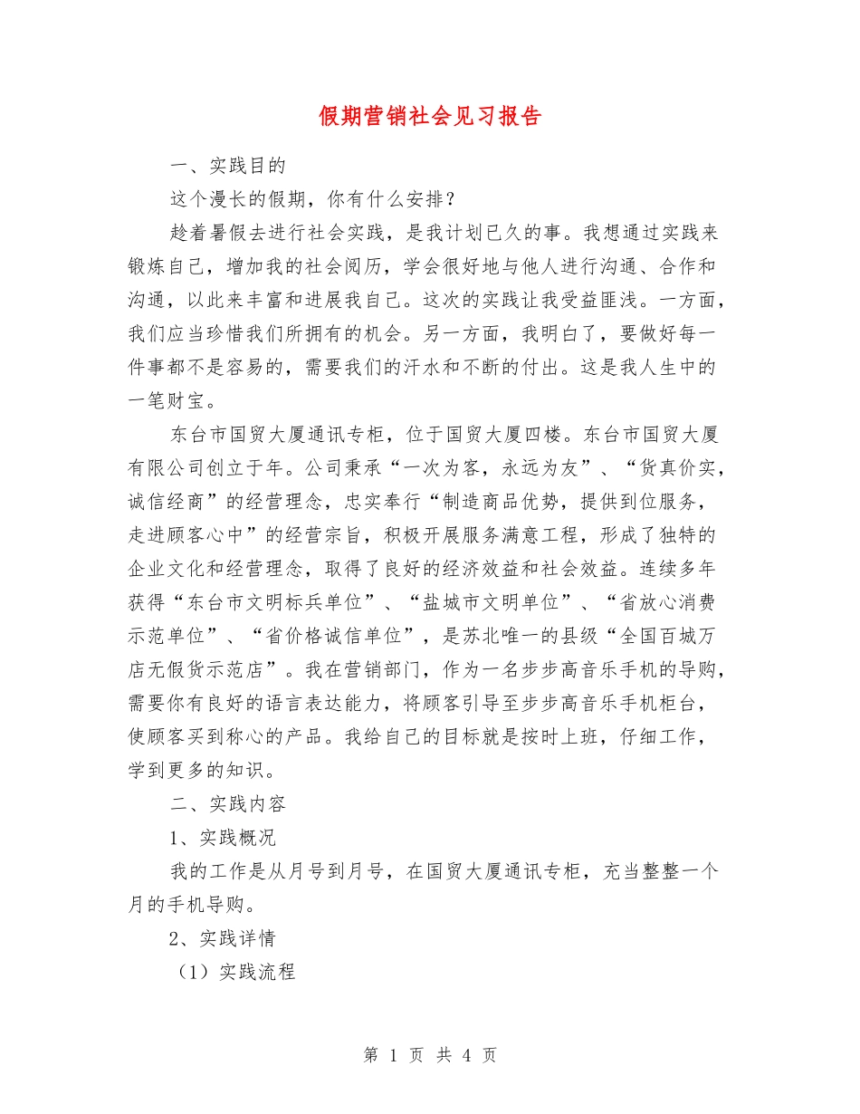 假期营销社会见习报告_第1页