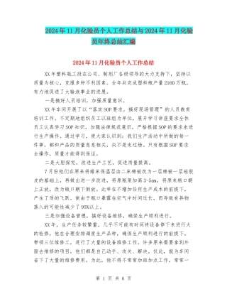 2024年11月化验员个人工作总结与2024年11月化验员年终总结汇编