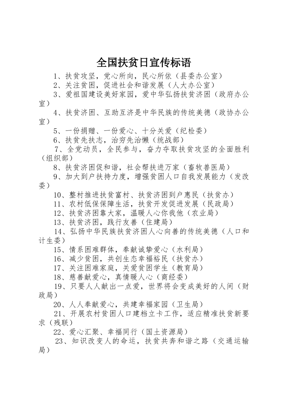 全国扶贫日宣传标语集锦_第1页