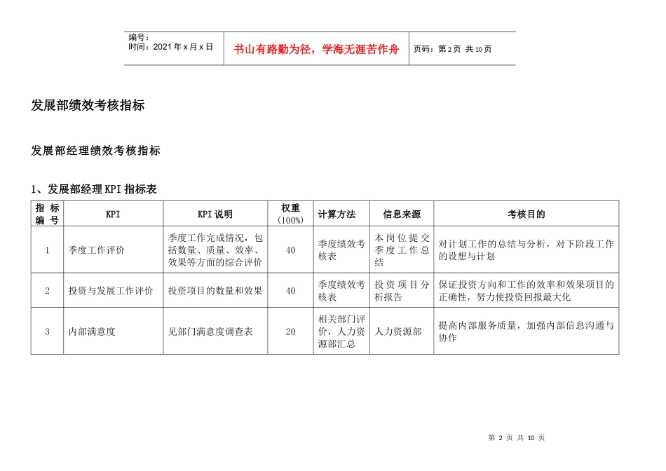 通威集团发展部绩效考核指标体系表_第2页