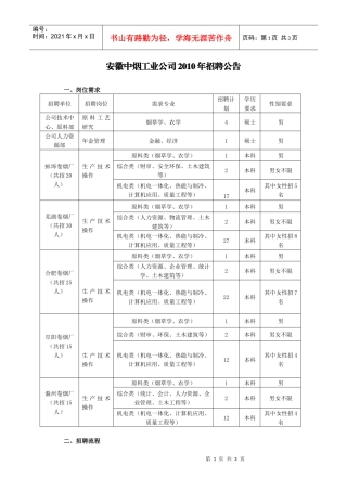 滁州卷烟厂招工简章