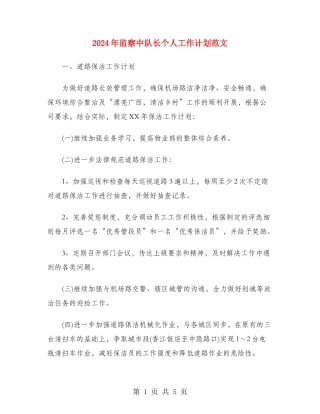 2024年监察中队长个人工作计划范文