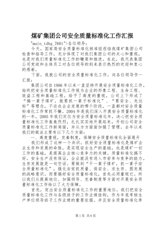 煤矿集团公司安全质量标准化工作汇报 