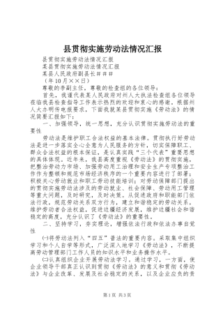 县贯彻实施劳动法情况汇报 