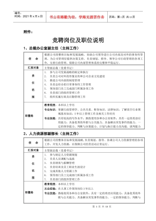竞聘岗位及职位说明