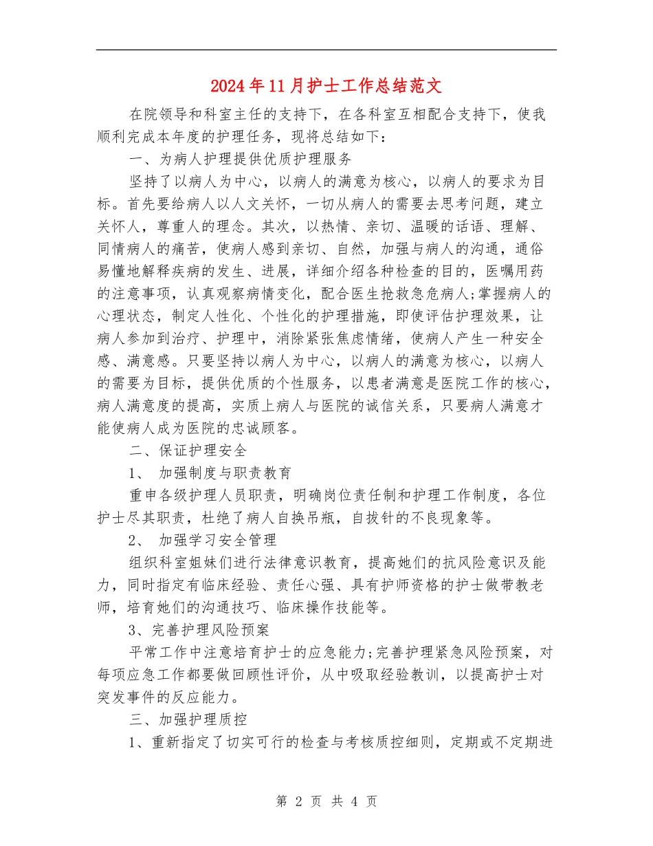 2024年11月护士工作总结范文_第2页