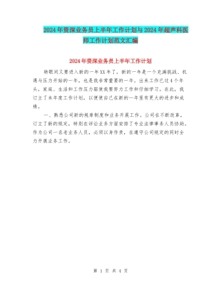2024年资深业务员上半年工作计划与2024年超声科医师工作计划范文汇编