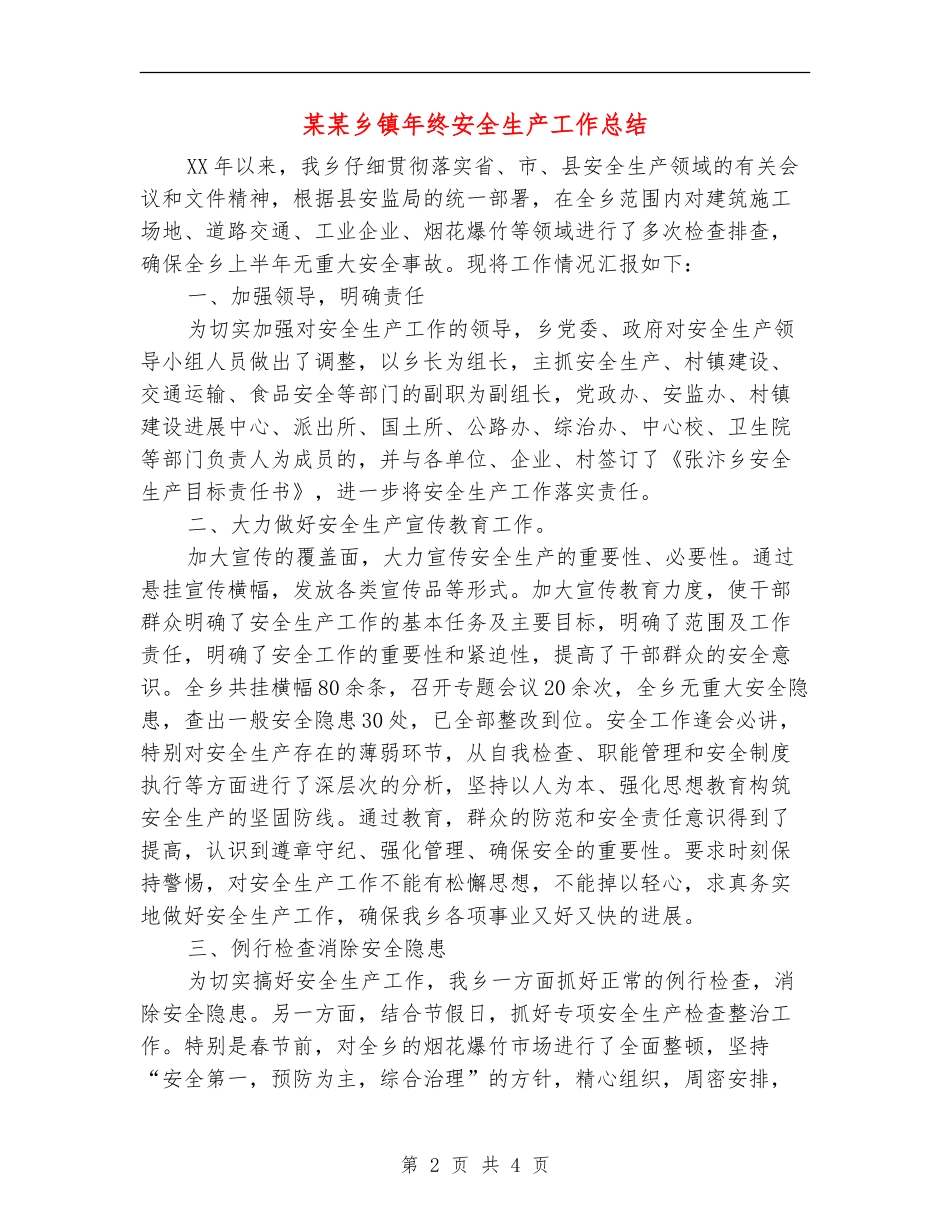 某某乡镇年终安全生产工作总结_第2页