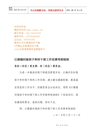 某镇村级班子与村干部工作实绩考核细则