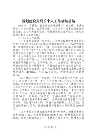 规划建设局局长个人工作总结总结