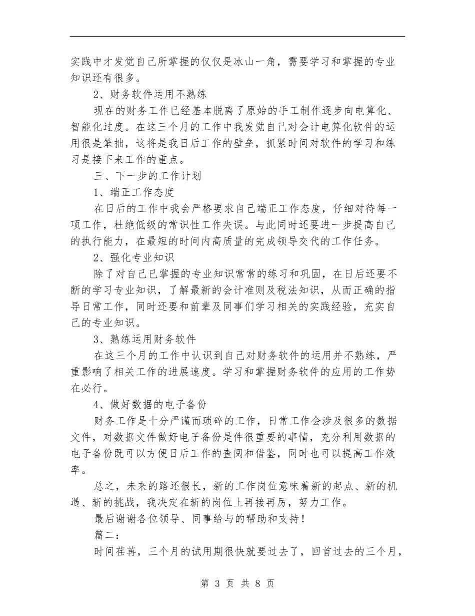 财务试用期三个月工作总结(三篇)_第3页