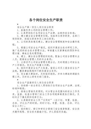各个岗位安全生产职责要求 