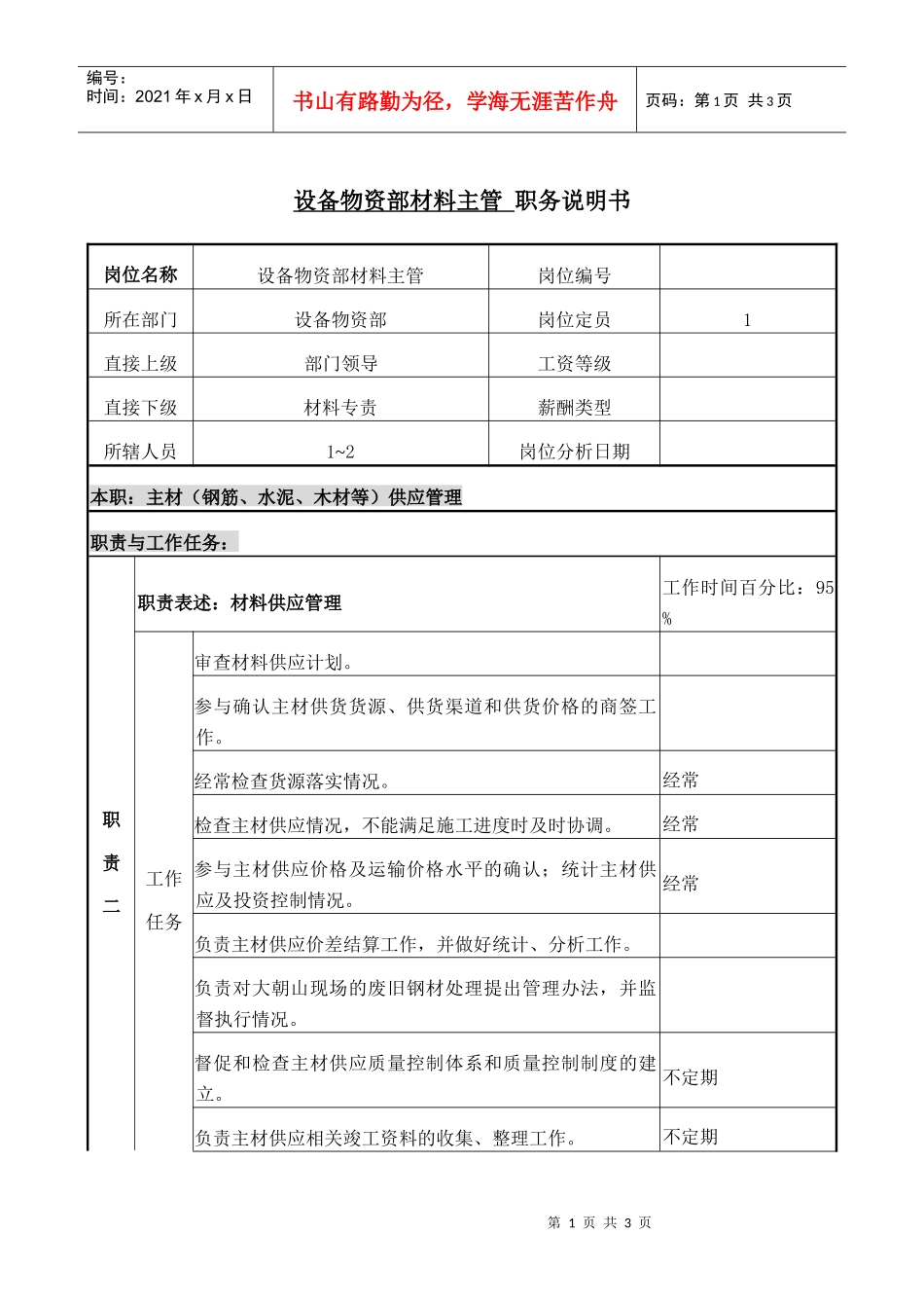 职务说明书(材料主管)_第1页