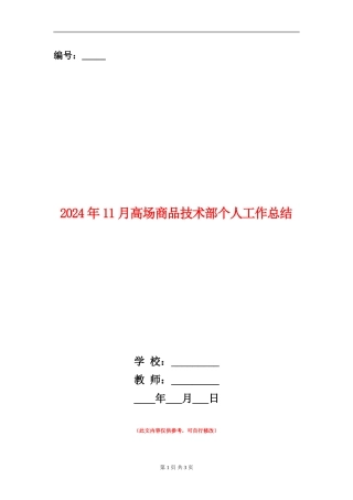 2024年11月高场商品技术部个人工作总结