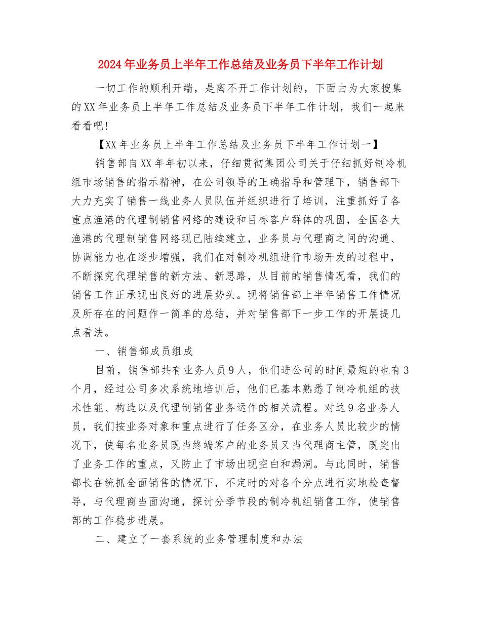 2024年业务员1月工作总结范文与2024年业务员上半年工作总结及业务员下半年工作计划汇编_第3页