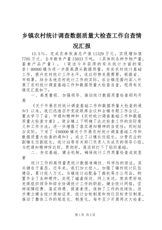 乡镇农村统计调查数据质量大检查工作自查情况汇报1 