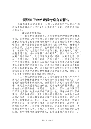 领导班子政治素质考察自查报告 