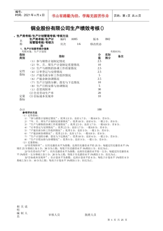 某铜业有限公司生产绩效考核KPI