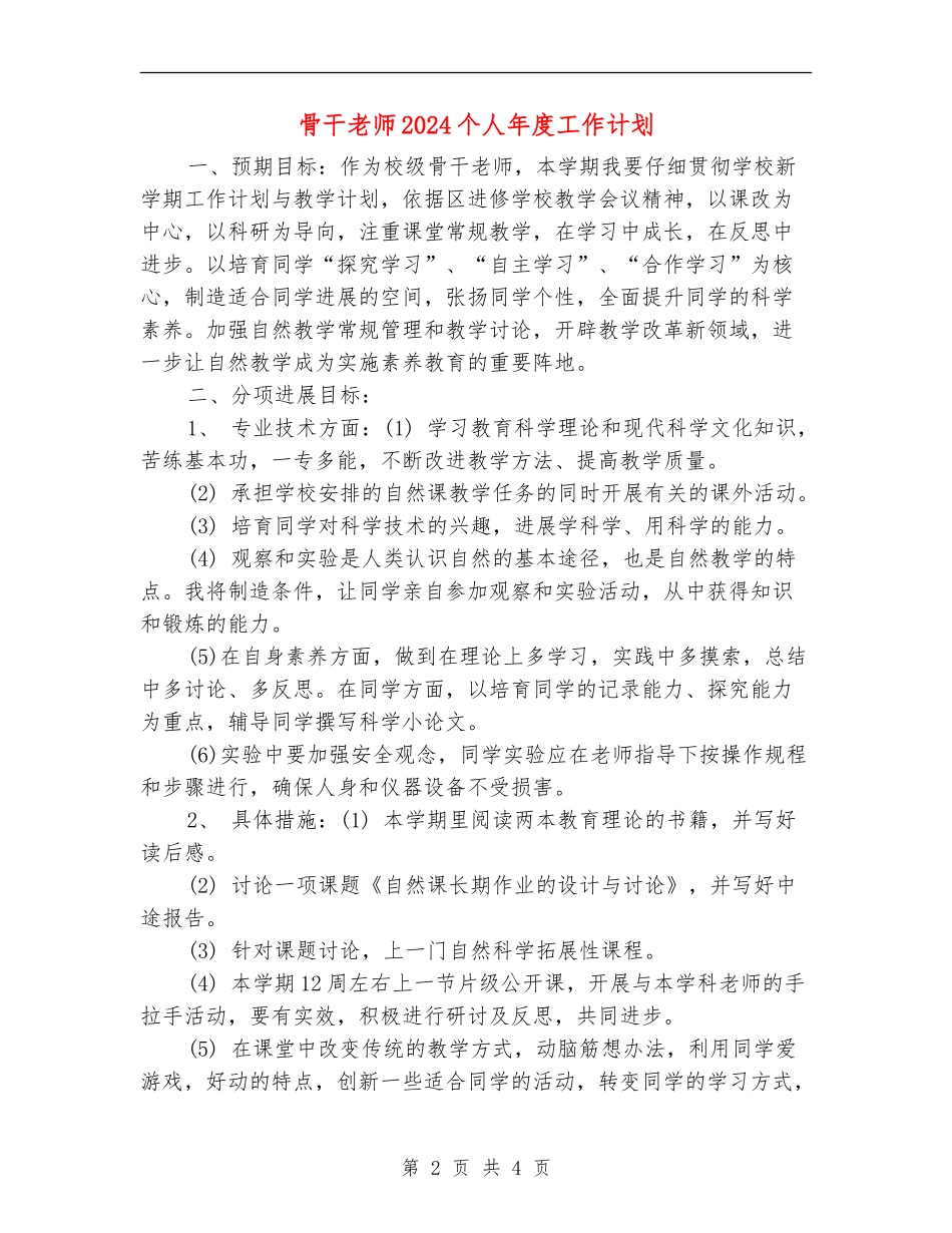 骨干教师2024个人年度工作计划_第2页