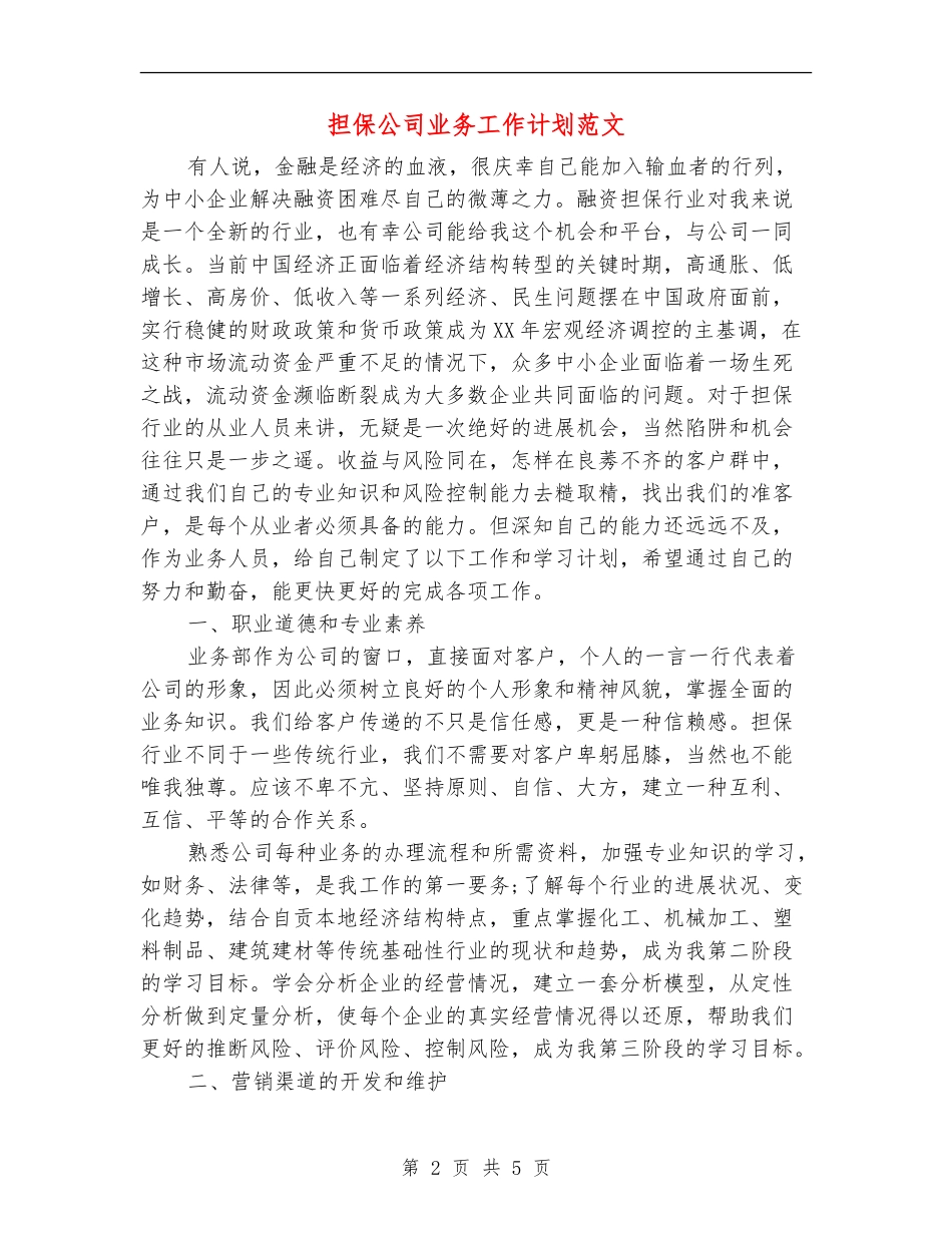 担保公司业务工作计划范文_第2页