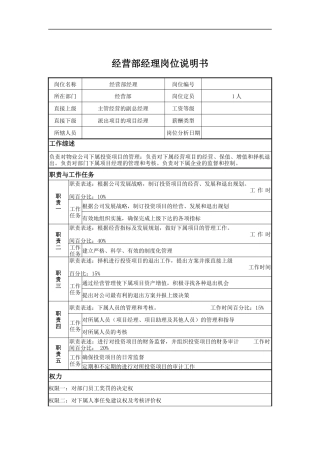 经营部经理岗位说明书