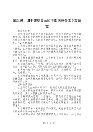 团组织、团干部职责要求及团干部岗位分工5篇范文