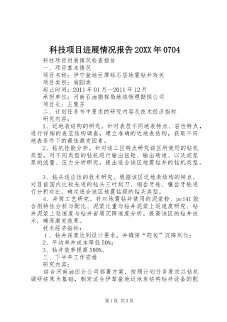 科技项目进展情况报告20XX年0704