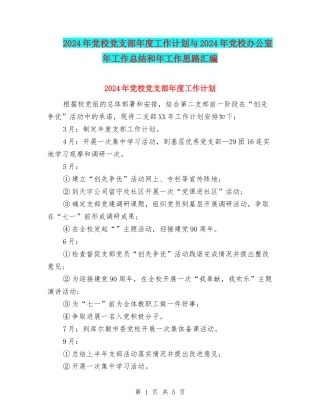 2024年党校党支部年度工作计划与2024年党校办公室年工作总结和年工作思路汇编