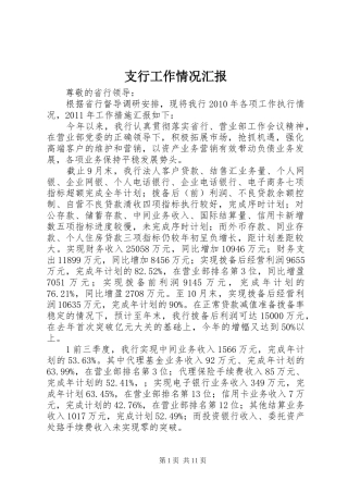 支行工作情况汇报 