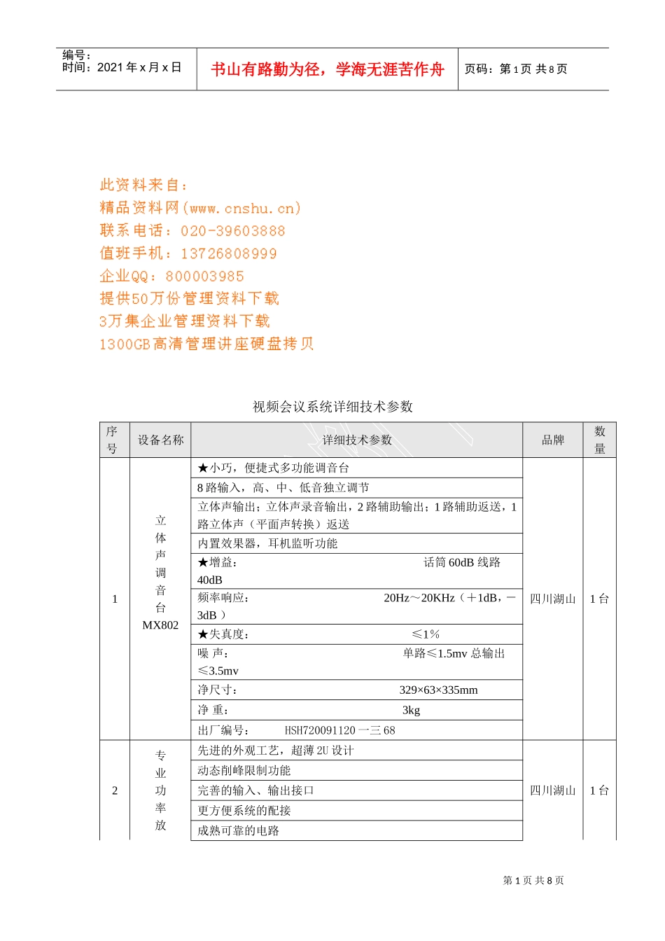 论视频会议系统详细技术参数_第1页