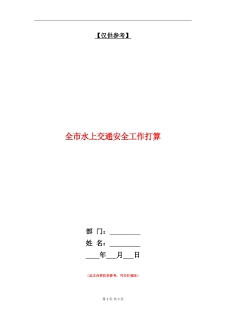 全市水上交通安全工作打算