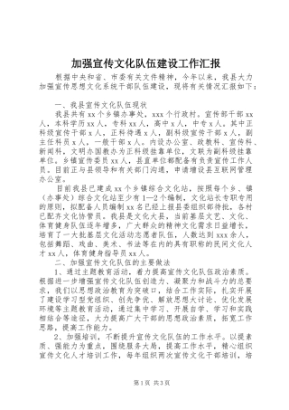 加强宣传文化队伍建设工作汇报 