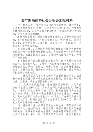 文广新局经济社会分析会汇报材料 