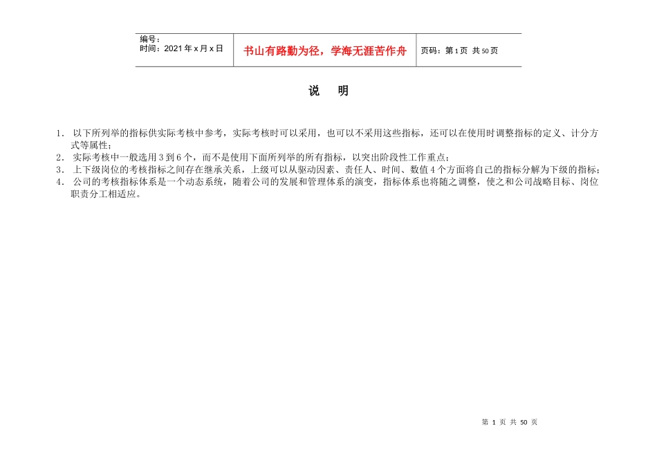 某公司绩效考核指标汇总表_第2页