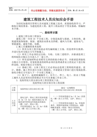 建筑工程技术人员应知应会手册