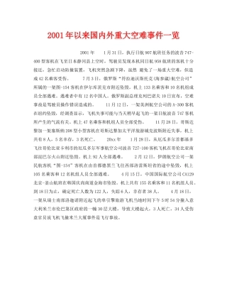《安全技术》之2001年以来国内外重大空难事件一览 