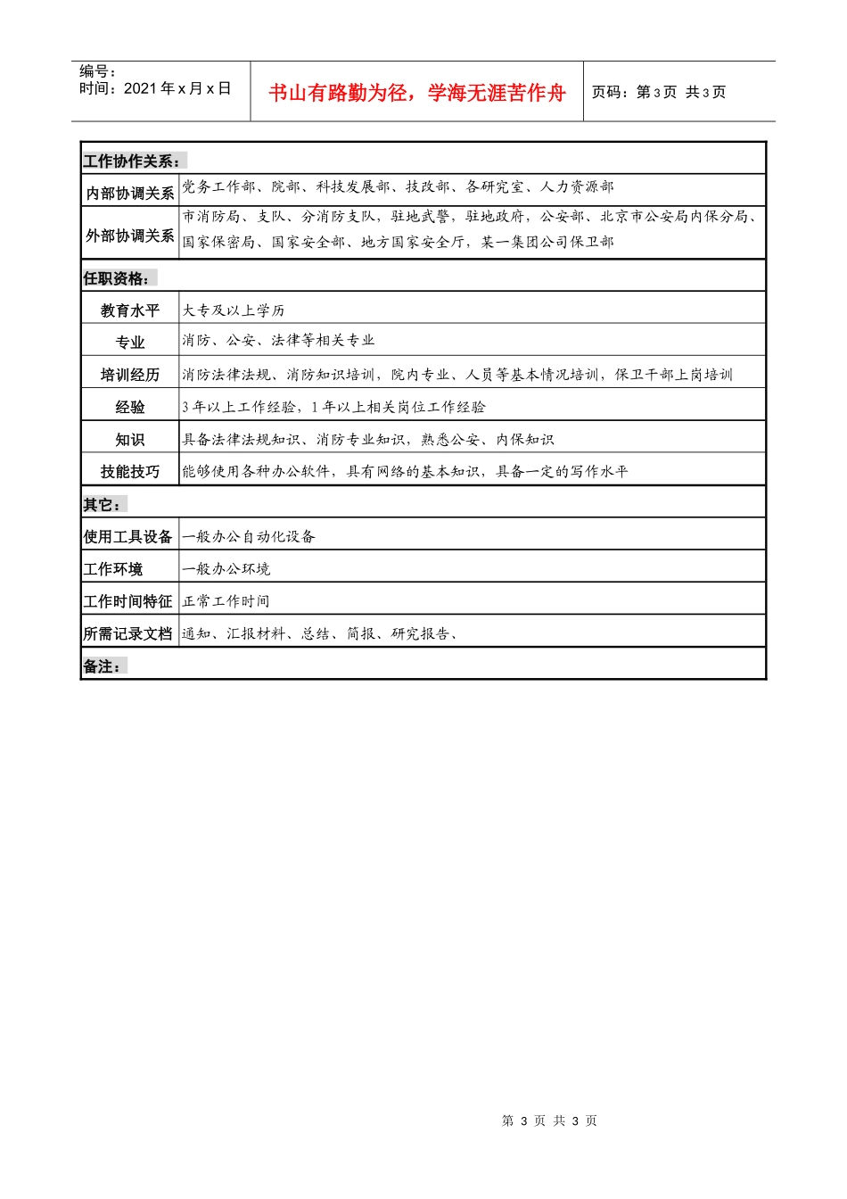 消防保卫治安专责职务说明书_第3页