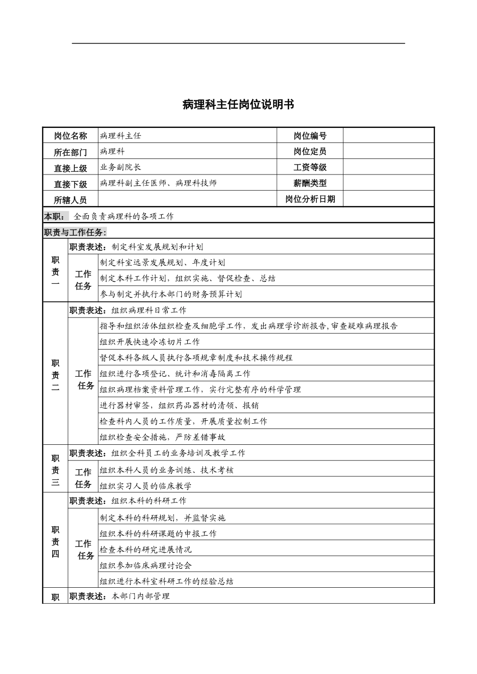 病理科主任岗位说明书_第1页