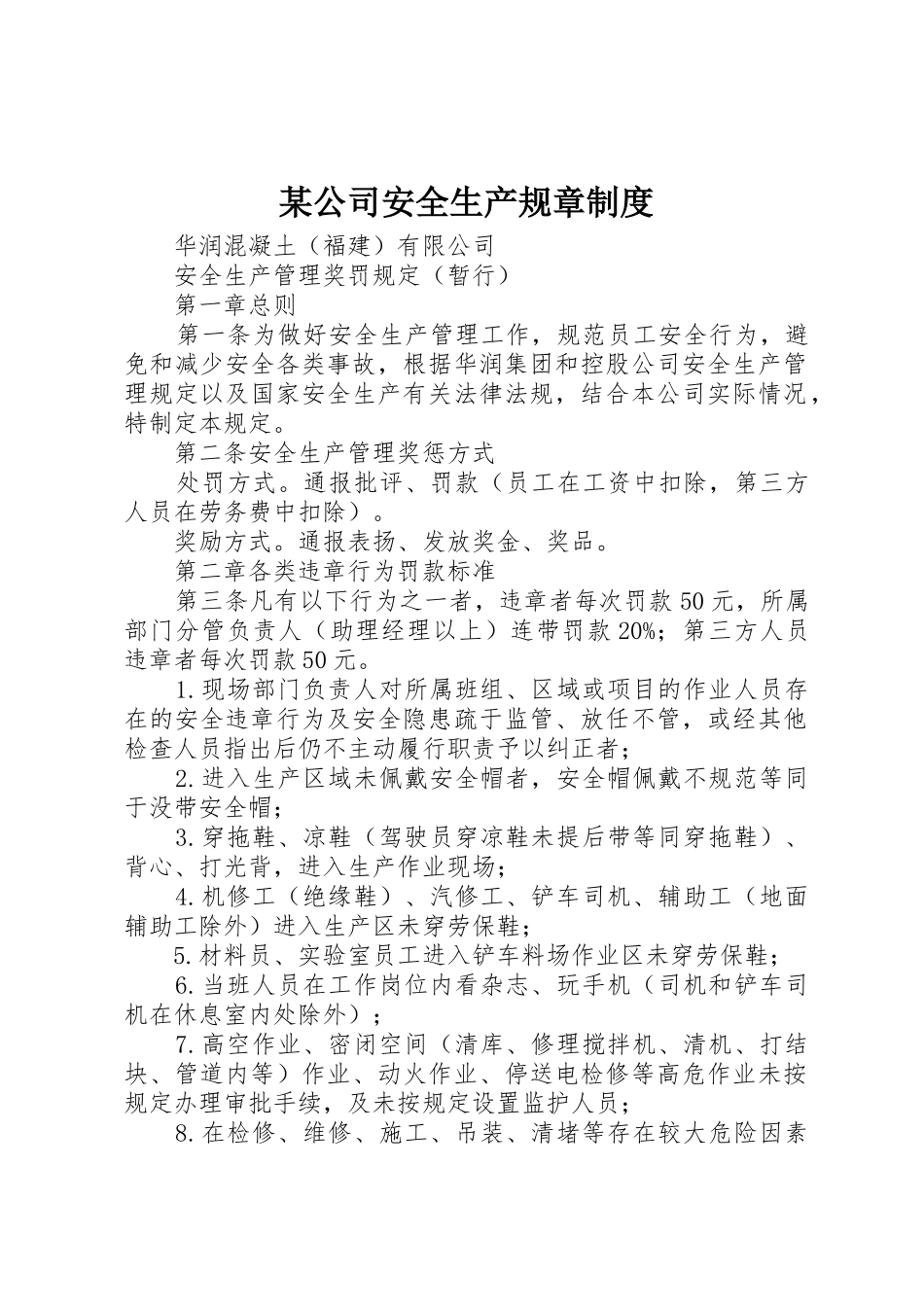 某公司安全生产规章规章制度细则_第1页