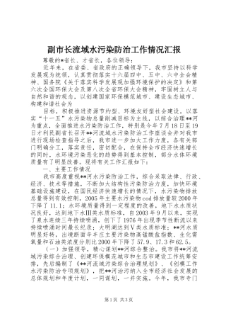 副市长流域水污染防治工作情况汇报 