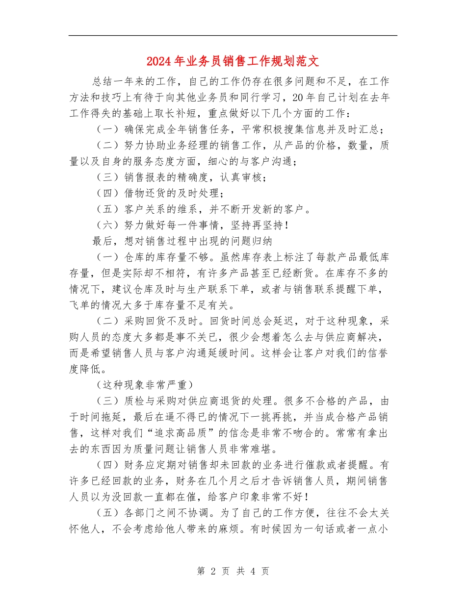 2024年业务员销售工作规划范文_第2页